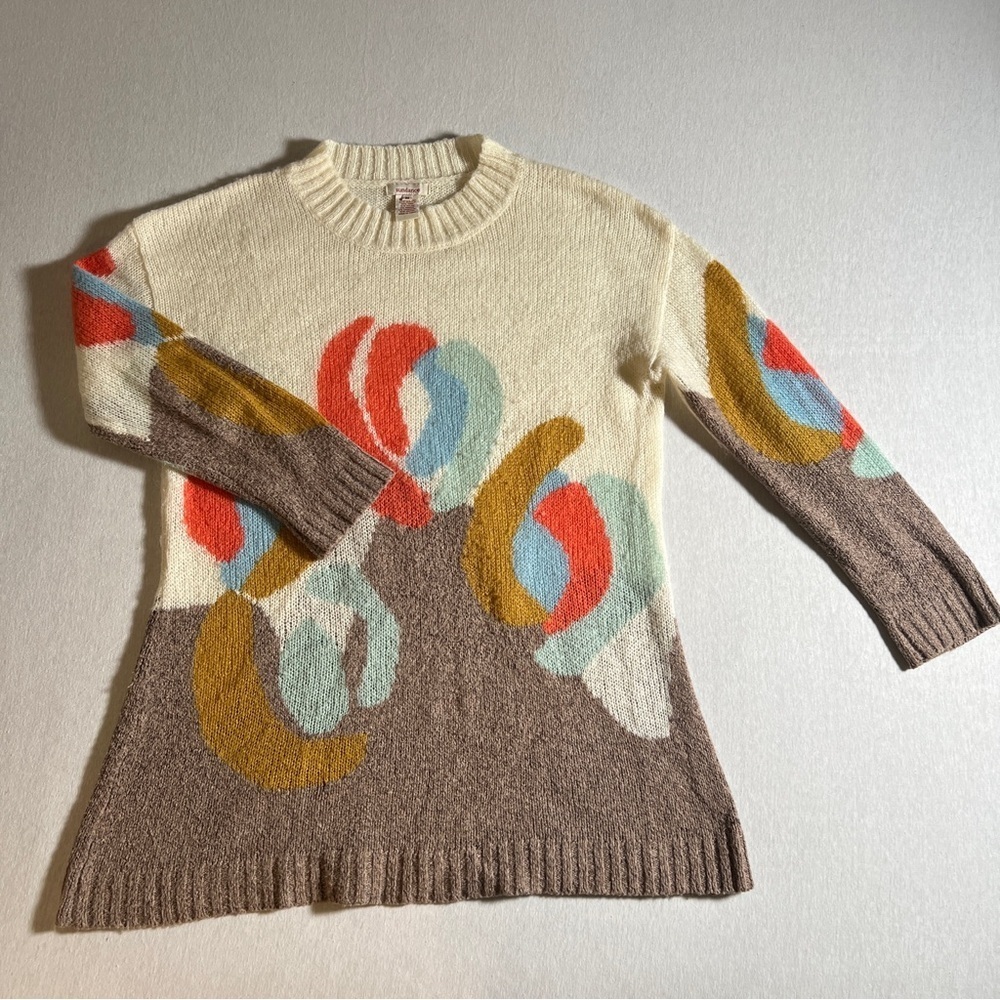 Sundance Cotton Mohair Cashmere Blend Abstract Sweater tunic in Cream, Medium
